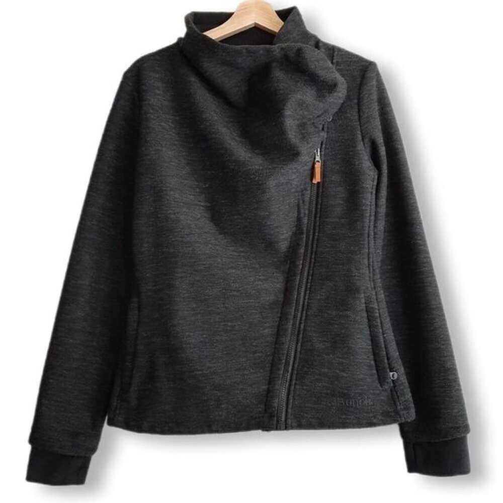 BENCH Moto Biker Full Zip Jacket Woven Fabric Fleece Lined Grey Sz M Flawed